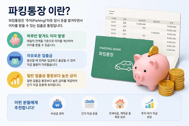 파킹통장의 정의와 주요 특징을 설명한 인포그래픽