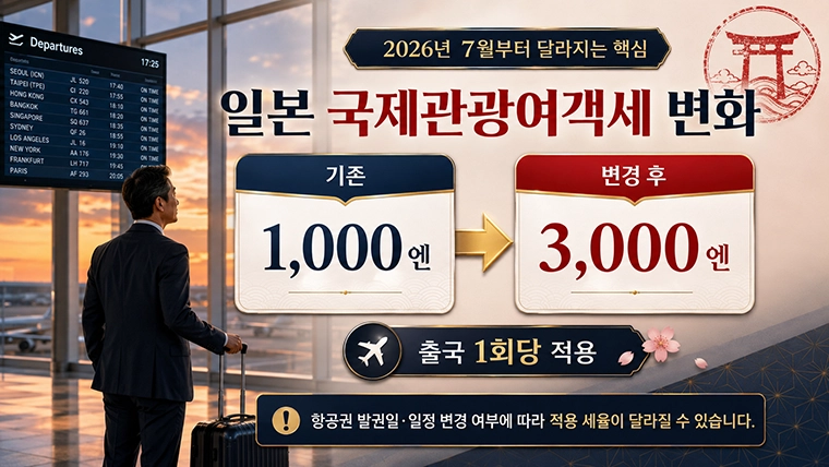 2026년 7월부터 일본 출국세가 1000엔에서 3000엔으로 인상