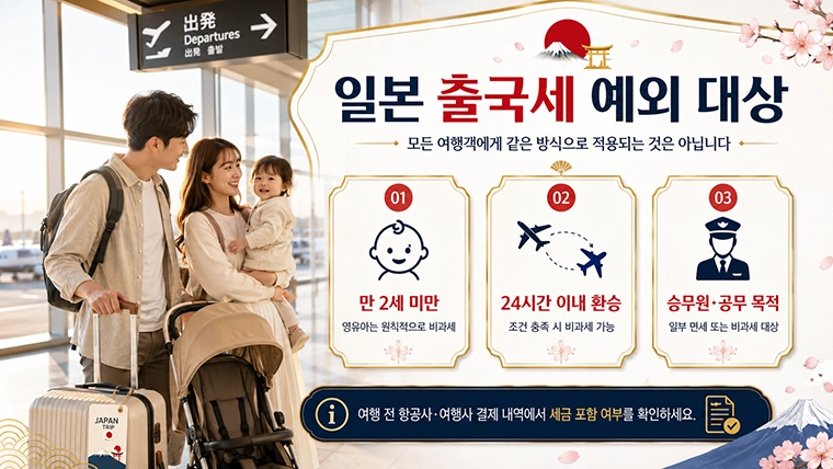 일본 출국세 예외 대상 만 2세 미만 영유아와 24시간 이내 환승객